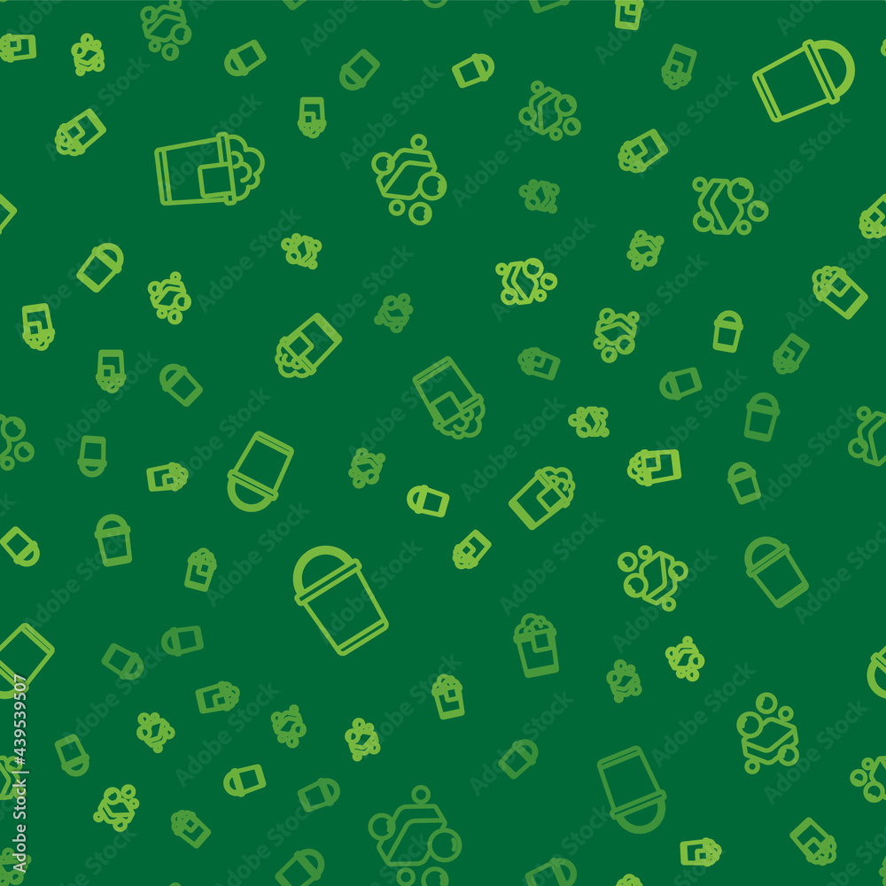 Set line Bucket with foam, and Bar of soap on seamless pattern. Vector Set line Bucket with foam, and Bar of soap on seamless pattern. Vector