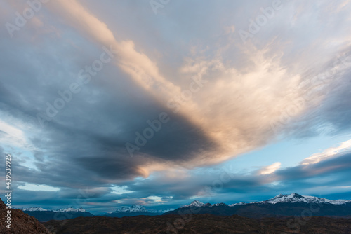 Sunrise and sunset scenery  majestic mountain peaks. Torres del Paine National Park  a popular travel destination in Chile. The stunning natural scenery of South America.