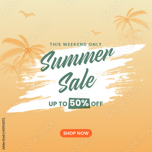 UP TO 50% Off For Summer Sale Poster Design With Brush Stroke Effect.