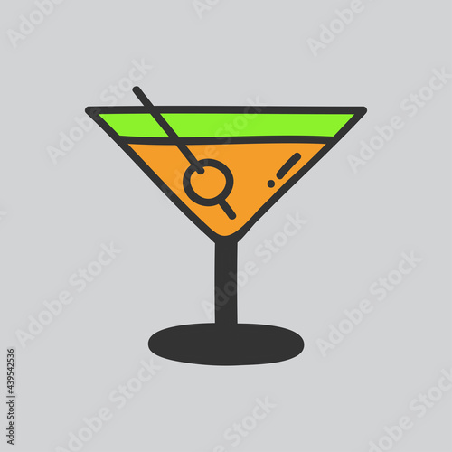 hand drawing cocktail in an elegant cup. continuous line drawing doodle minimalist design