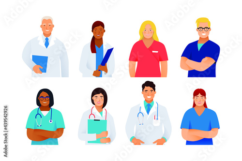 Medical insurance. Best Doctors. Modern Flat Vector Concept Illustration. Medical Specialists. Doctors and Nurses Portraits, Team of Doctors.