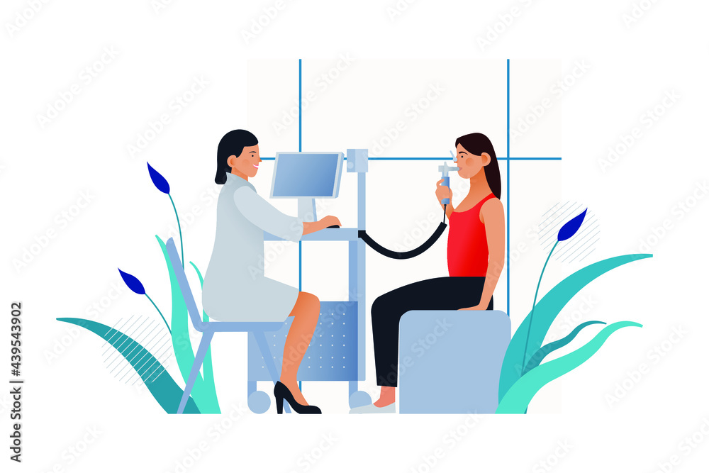 Spirometry. Modern Flat Vector Illustration. Medical Specialist with