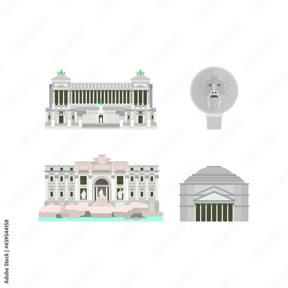 Cartoon symbols of Rome, Italy. Popular tourist architectural object. Rome icons set. Cartoon symbols of Rome, Italy. Popular tourist architectural object. Rome icons set.