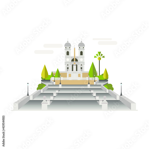 Cartoon symbols of Italy. Popular tourist architectural object: Spanish Steps, Rome.