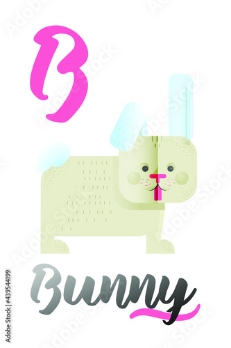 Letter B is for Bunny. ABC Illustrations with Associated Picture. Cute Animal with Tongue. Modern Flat Vector Illustration Template.