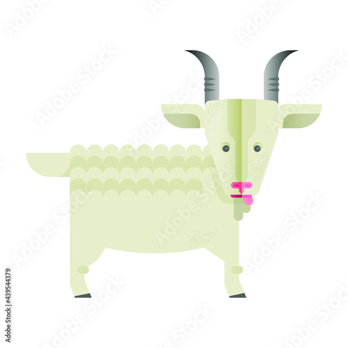 Goat. Cute Animal with Tongue. Modern Flat Vector Illustration. Social Media Template.