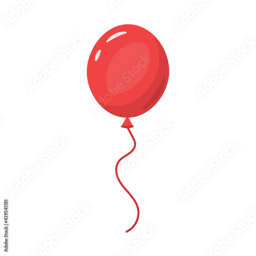 Red hot air balloon in a flat style. Balloon illustration with rope icon on transparent background for ui, computer games, animation and fashion design. Minimalistic vector illustration.