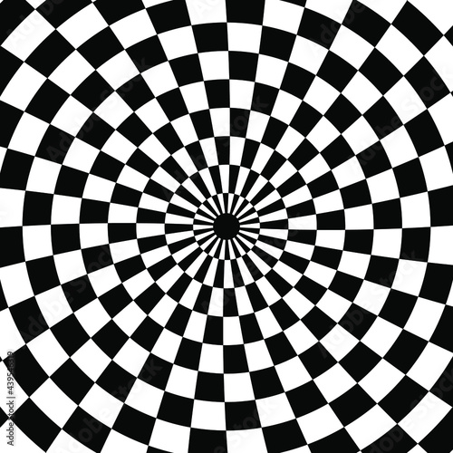 Vector Illustration. Black and White circle Expanding from the Center. Optical Illusion of Perspective.