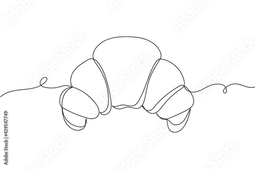 Continuous one line of croissant in silhouette on a white background. Linear stylized.Minimalist.