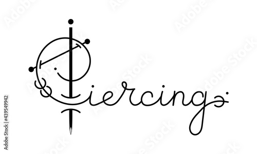 International body piercing day. Pierced ear cartilage. Body jewelry. Line art vector illustration.