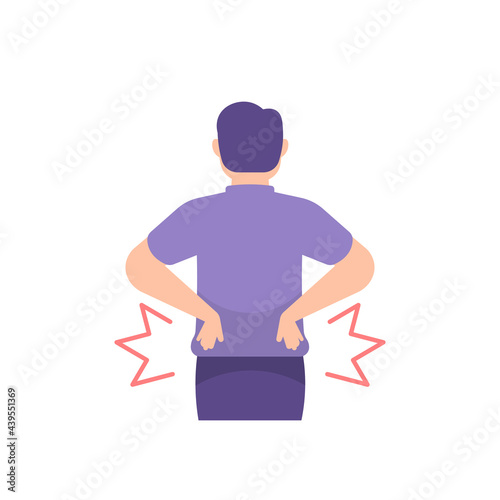 illustration of a man holding his lower back or waist. suffer from back pain, kidney failure, muscle pain, rheumatism. people affected by the disease. flat cartoon style. vector design
