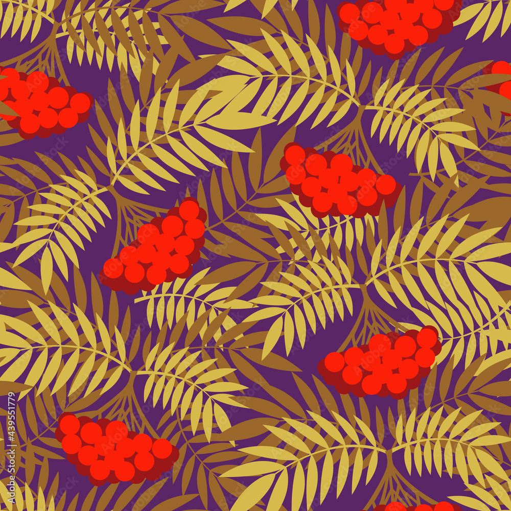 seamless pattern. clusters of mountain ash. autumn berries. vector. textile pattern. seamless pattern. clusters of mountain ash. autumn berries. vector. textile pattern.