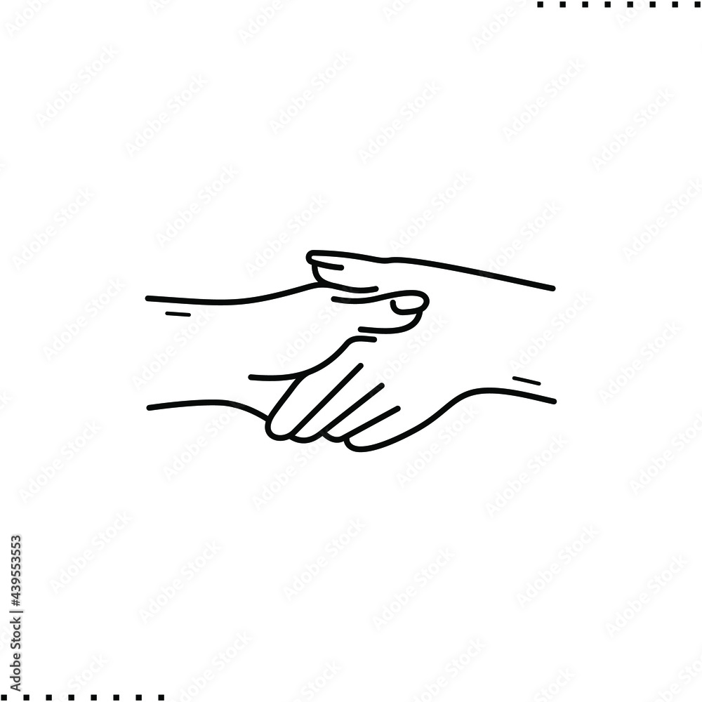 handshake and hand touching vector icon in outline handshake and hand touching vector icon in outline