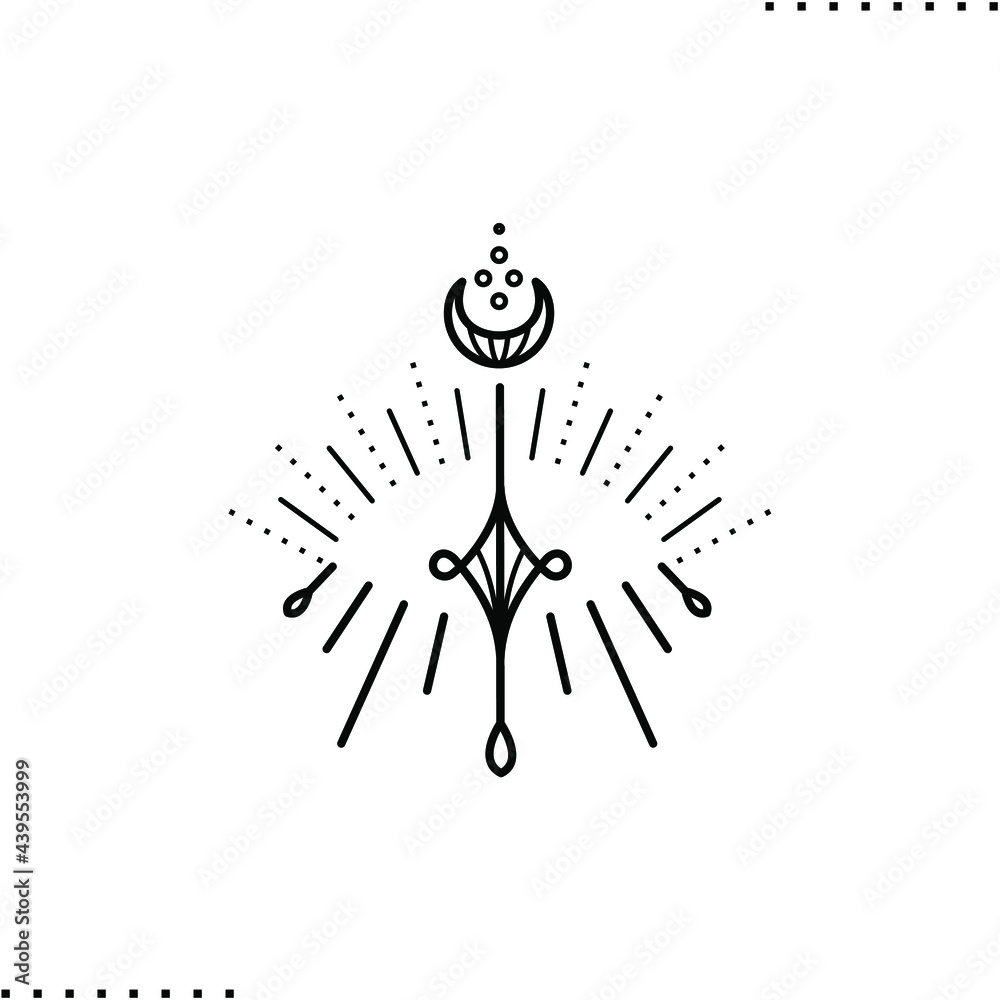 Bohemian linear moon, eye, light rays vector design in outline
Bohemian linear moon, eye, light rays vector design in outline