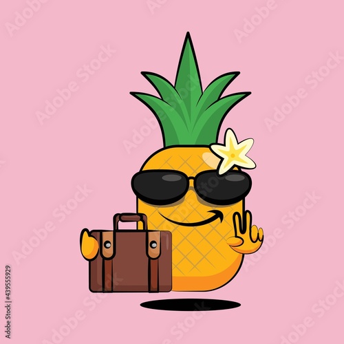 Cute pineapple cartoon going holiday in summer vector design