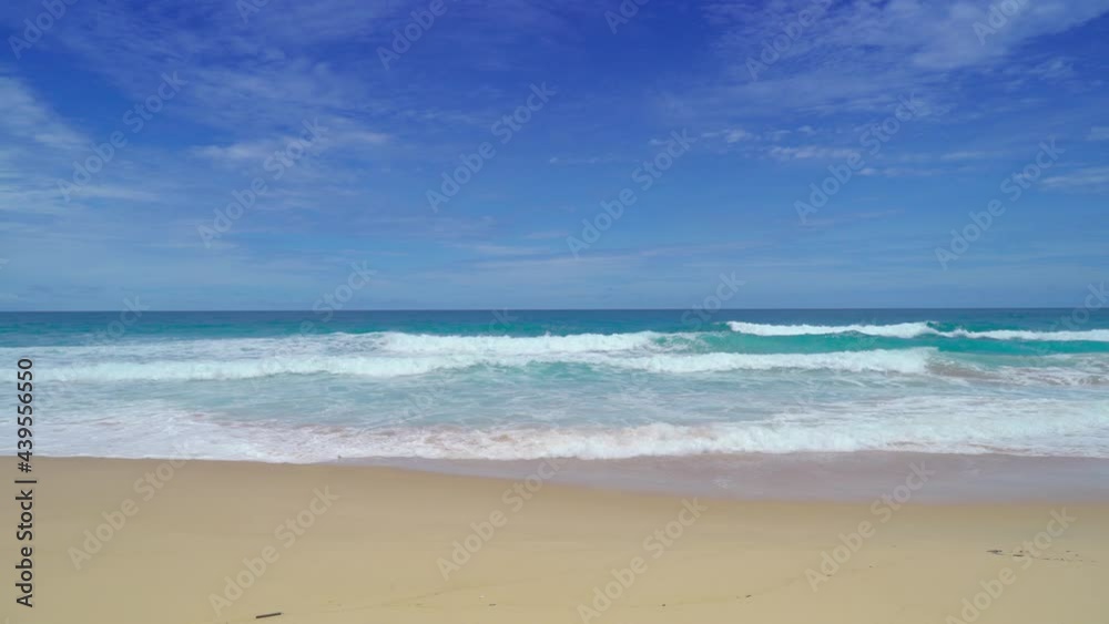 Phuket beach sea sand and sky. Beautiful Landscape view of beach sea in summer day. Beach sand space area. At Karon Beach, Phuket, Thailand. On 15 June 2021. 4K UHD. Video Clip 4096x2304p. 29.97FPS. Phuket beach sea sand and sky. Beautiful Landscape view of beach sea in summer day. Beach sand space area. At Karon Beach, Phuket, Thailand. On 15 June 2021. 4K UHD. Video Clip 4096x2304p. 29.97FPS.