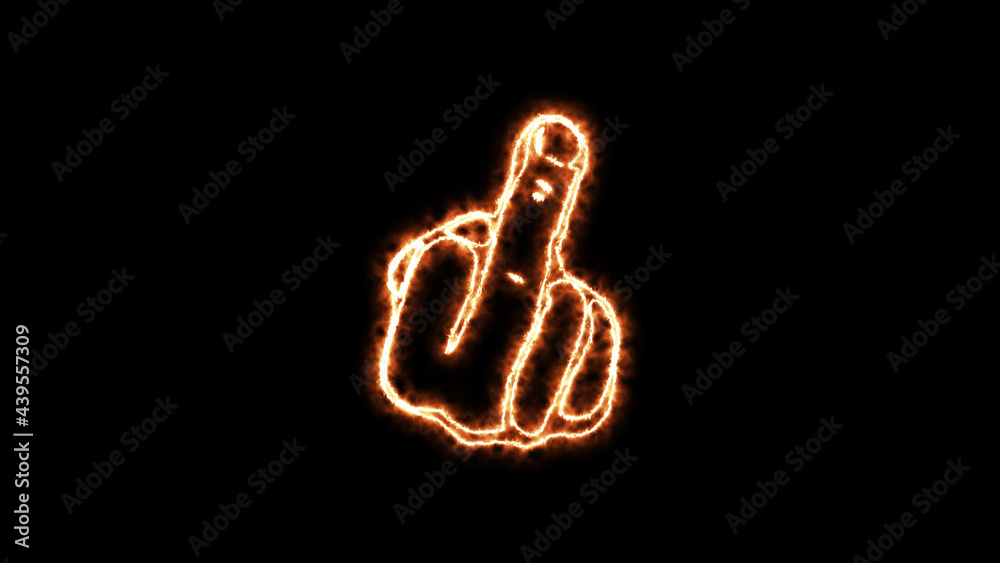 Fuck you, rude sign, fuck off, provocation gesture hot firelight glowing on black background. Symbol obscene fuck you by fire lights. Royalty high-quality free stock of hand, middle finger Fuck you, rude sign, fuck off, provocation gesture hot firelight glowing on black background. Symbol obscene fuck you by fire lights. Royalty high-quality free stock of hand, middle finger