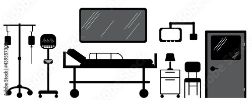 silhouette of hospital ward, isolated, vector
