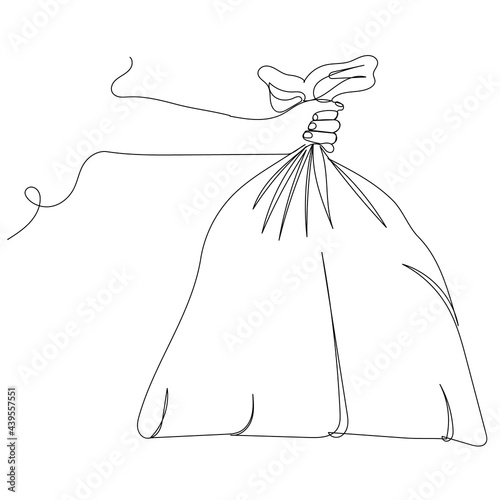 trash bag with hand drawing one continuous line, isolated
