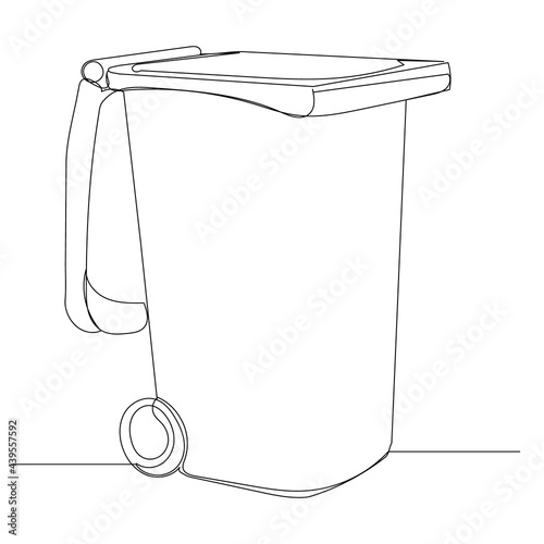 trash can drawing by one continuous line, isolated, vector