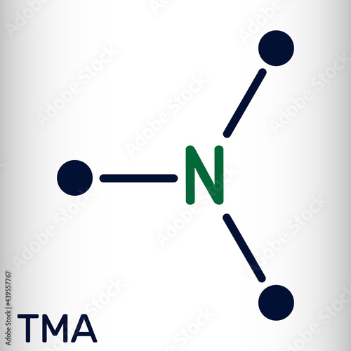 Trimethylamine, TMA molecule. It is amine, methylamine, synthesized by microbial enzymes in gut with involvement of dietary components. Skeletal chemical formula