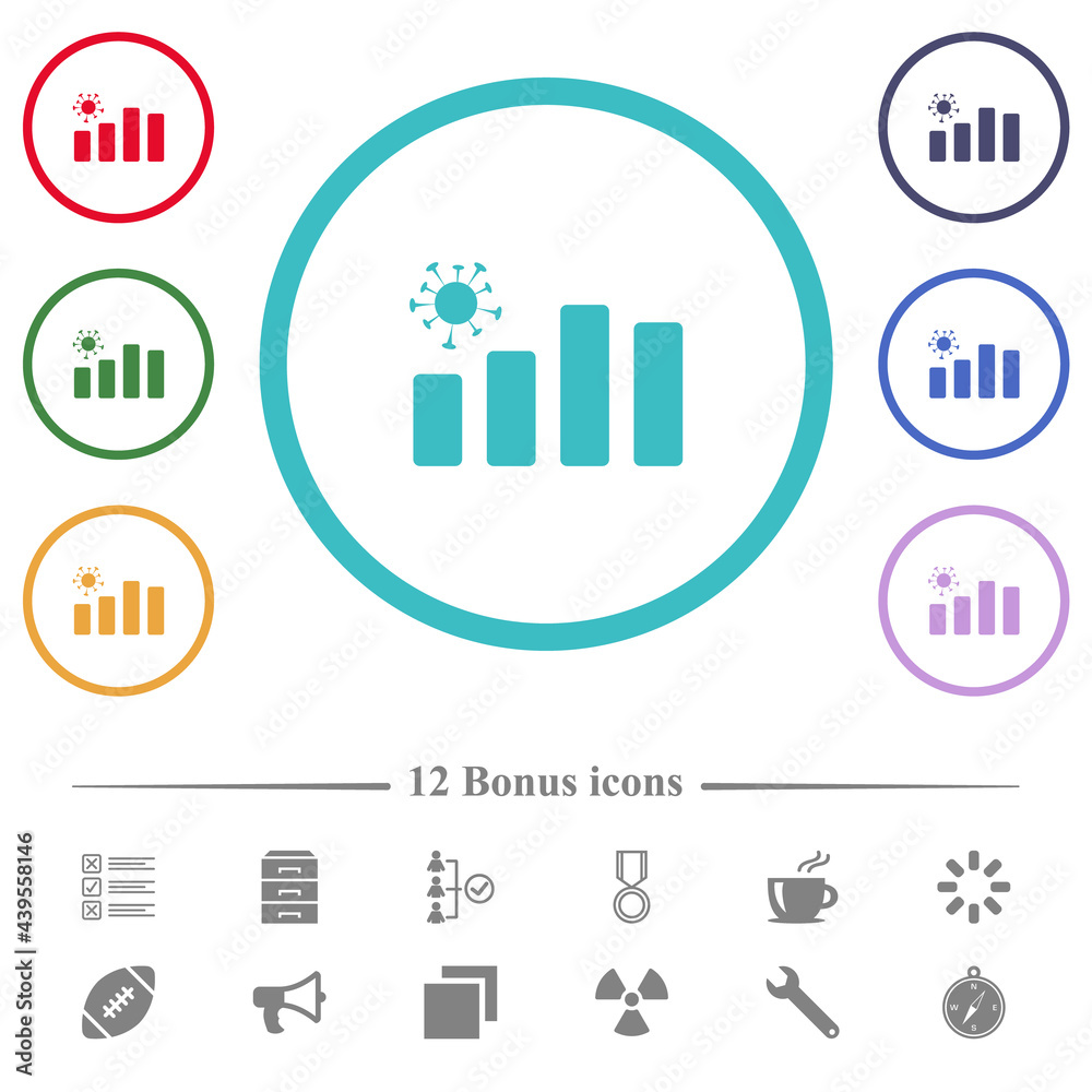 Covid graph flat color icons in circle shape outlines Covid graph flat color icons in circle shape outlines