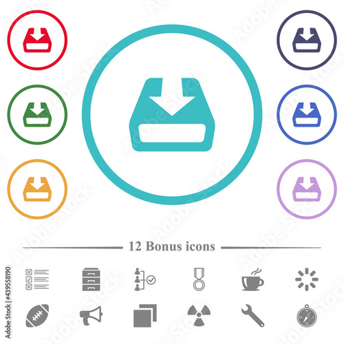 Install to hard drive flat color icons in circle shape outlines
