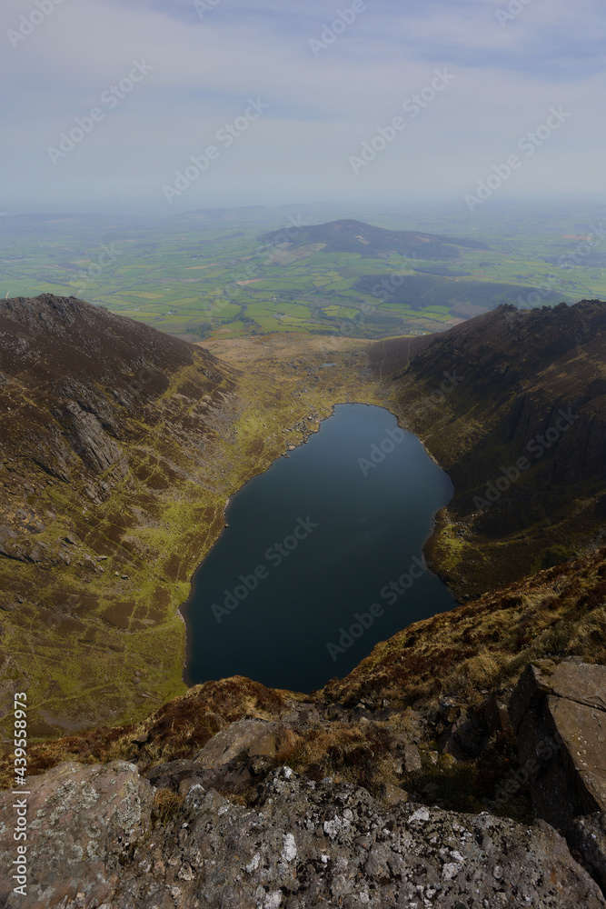 aerial view of an Irish high mountain glacier. Comeragh Mountains, Waterford, Ireland