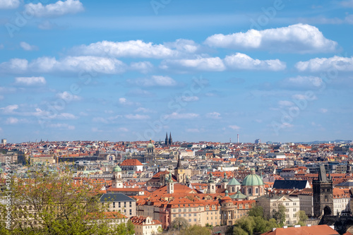 Prague cityscape - shot taken from Prague castle overlooking part of Charles Bridge and Old Town and New Town