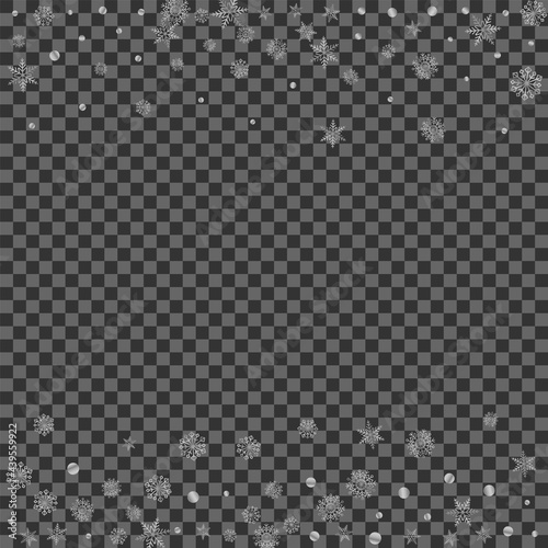 Luminous Snow Background Transparent Vector. Dot Isolated Texture. Silver Snowflake Fall. Grey Sparkle Card.