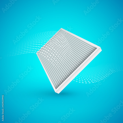 Air filter with air flow on blue background. Illustrtaion. photo