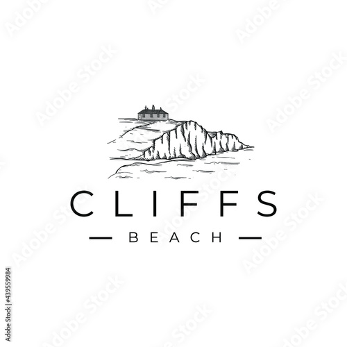 Clif Beach Sea Drawing Logo Vector Illustration Template Icon Design 