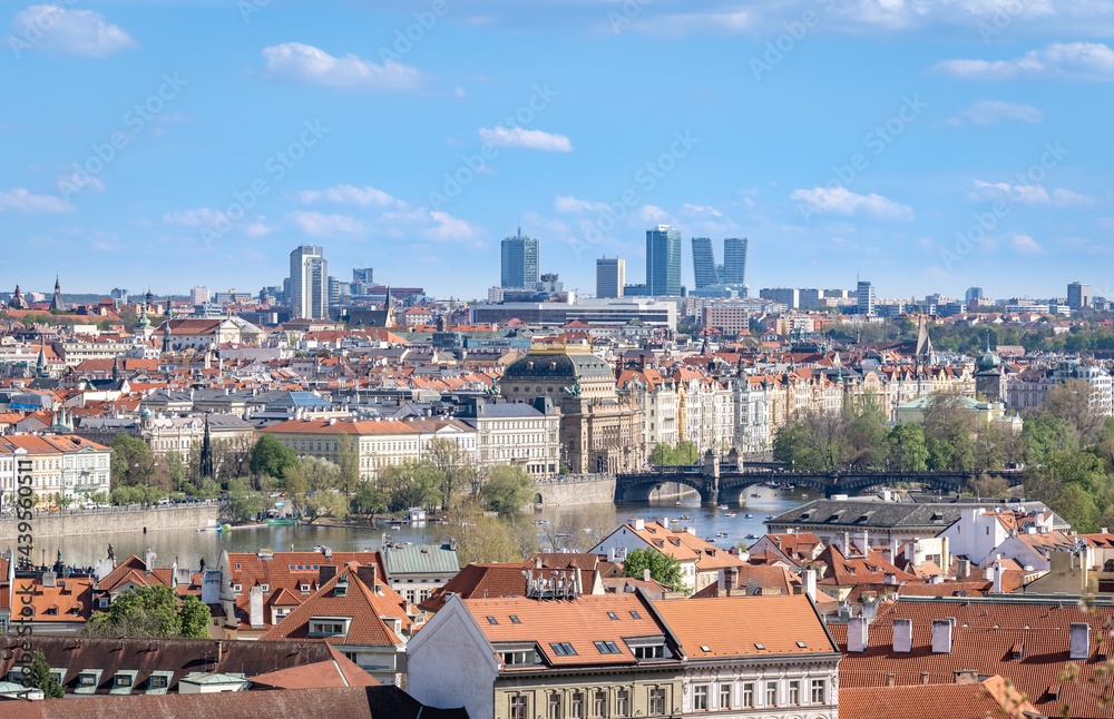 Prague cityscape - shot taken from Prague castle overlooking Old Town and New Town, and Nusle in the backround