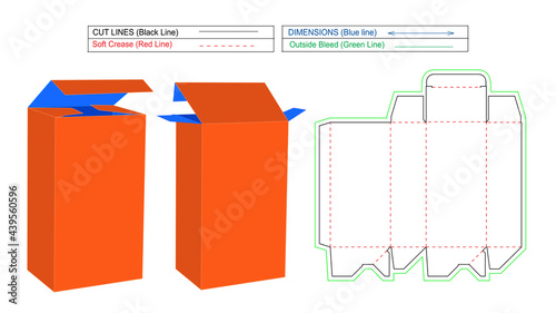 Tucking auto bottom box and custom box, wholesale tuck end auto bottom box, 3D render and dieline template with resizable