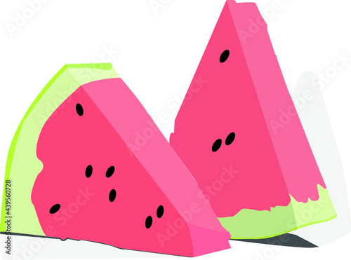 Beautiful bright red triangular slice watermelon vector on white background.