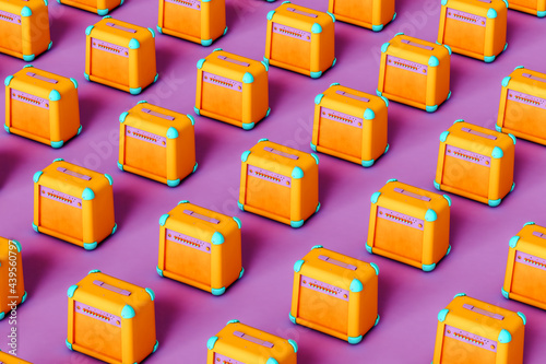 Pattern of orange Amplifiers on violet background
