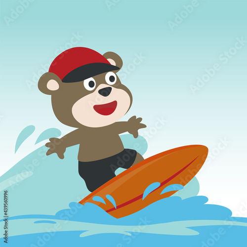 Surfing time with cute little bear at summer. Can be used for t-shirt printing  children wear fashion designs  baby shower invitation cards and other decoration.