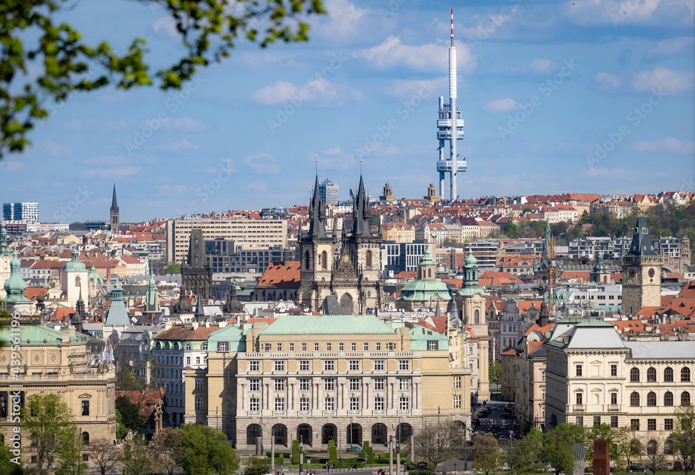 Prague cityscape - shot taken from Prague castle overlooking Charles University, Old Town and Zizkov tower in the backround