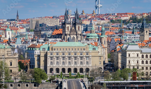 Fotografie Prague cityscape - shot taken from Prague castle overlooking Charles University,
