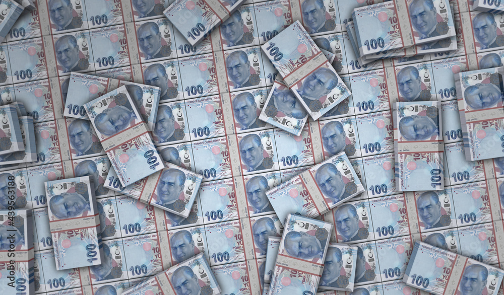 Turkish lira money banknotes pack illustration
