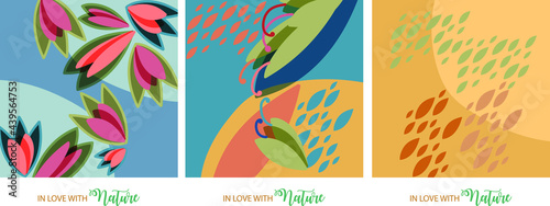In love with Nature. Floral leaf and flower elements to support Earth and Nature and share some love to the world of plants and animals. Pastel colors. Spring and Summer time.