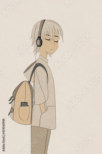 Young boy with headphones photo