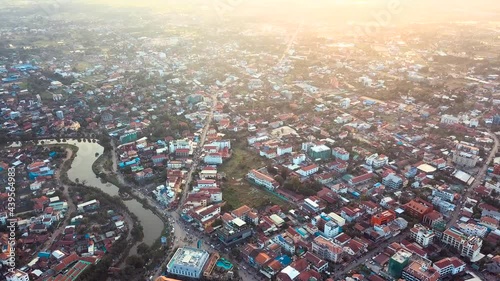 Drone aerial footage, fly over Siem Reap, Cambodia. photo