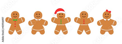 Gingerbread man. Classic Christmas cookies. Xmas biscuit isolated on white background. Vector illustration. Noel holiday sweet dessert. Cute ginger bread character in flat cartoon design.