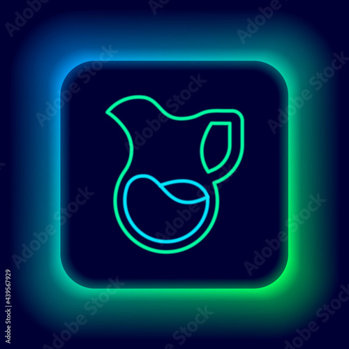 Glowing neon line Jug glass with milk icon isolated on black background. Kettle for milk. Glass decanter with drinking milk. Colorful outline concept. Vector
