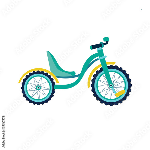 Kids bicycle or tricycle in flat style. Colorful balance-bike icon, playing game toy. Vector illustration.