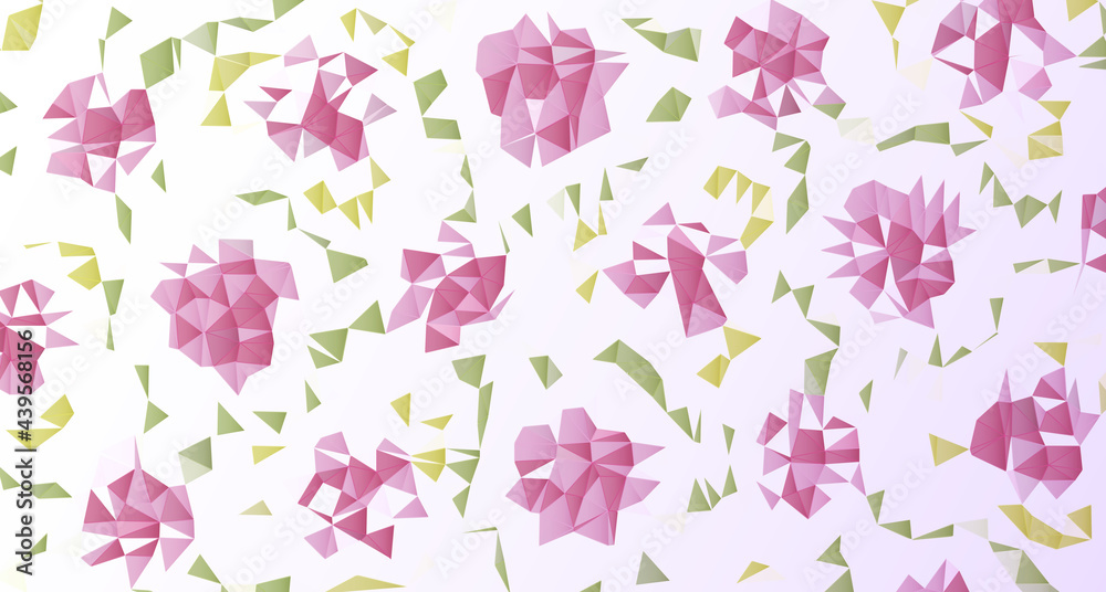 ピンクのバラの花と葉のポリゴンのベクターのフローラルな背景イラスト
