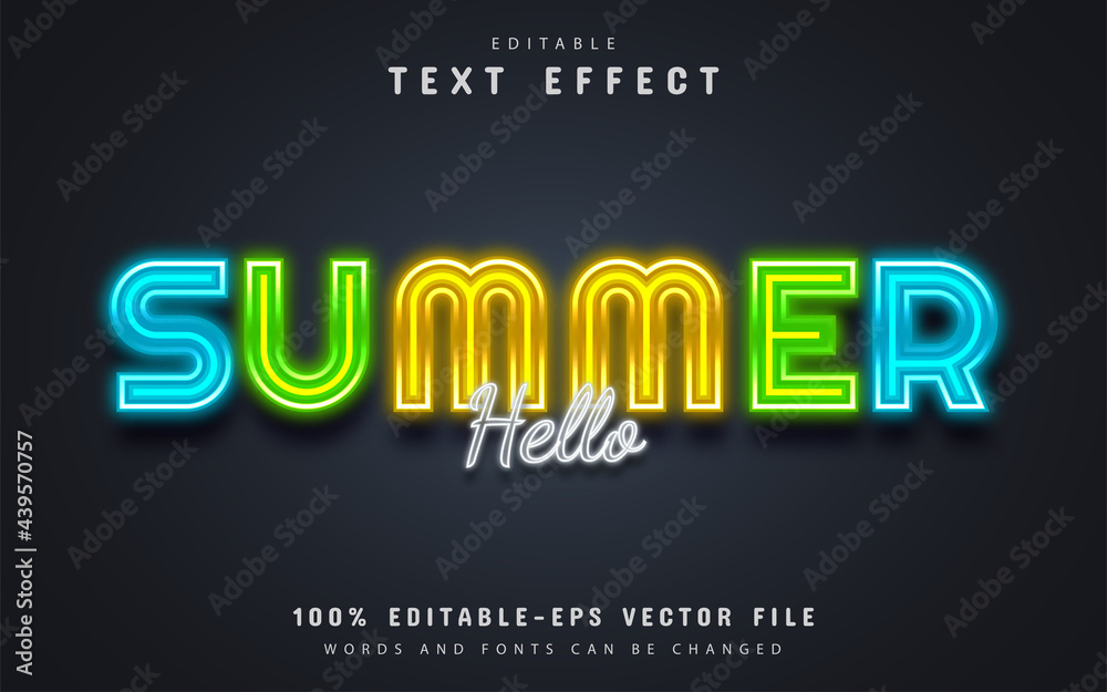 Hello summer text, neon style text effect Hello summer text, neon style text effect