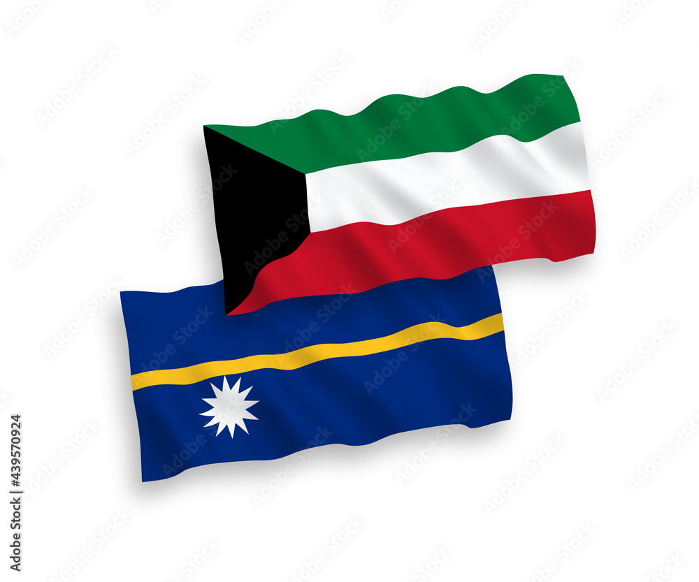 Flags of Republic of Nauru and Kuwait on a white background