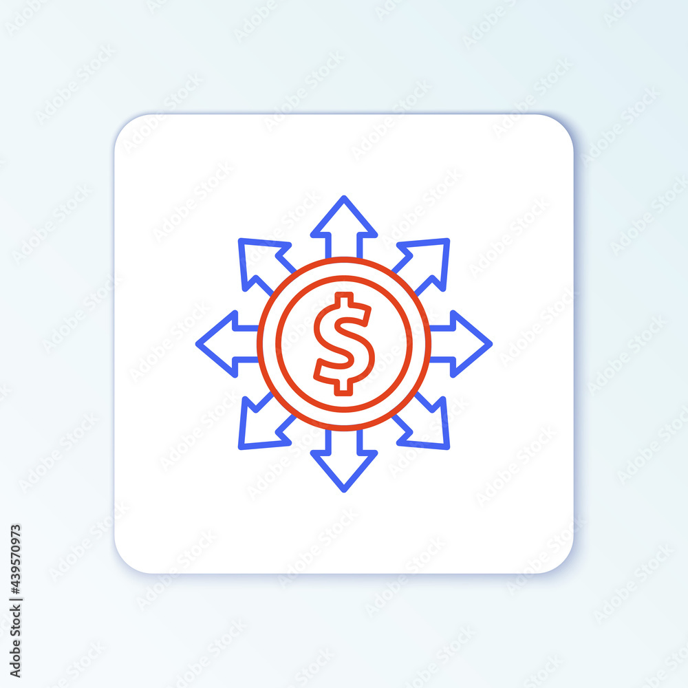 Line Dollar, share, network icon isolated on white background. Colorful outline concept. Vector Line Dollar, share, network icon isolated on white background. Colorful outline concept. Vector